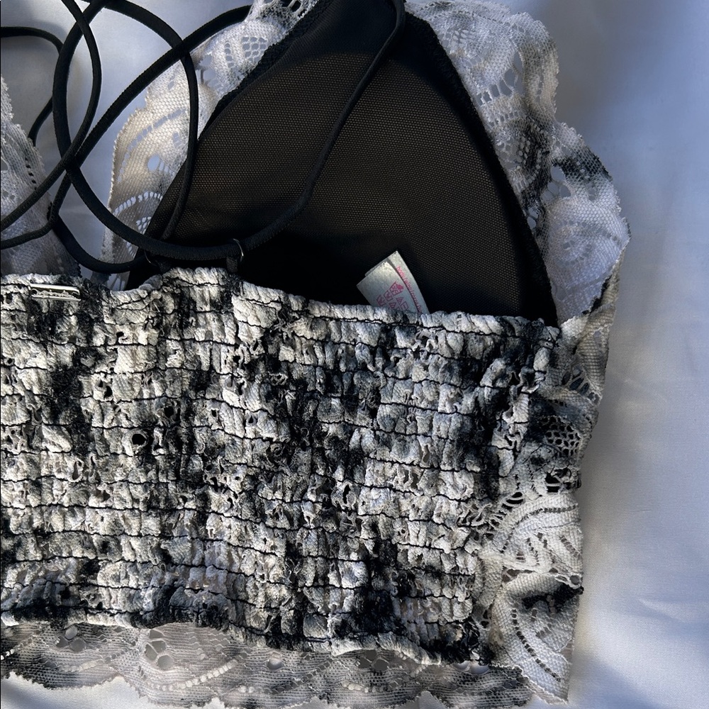 PINK Victoria's Secret Black and White Tie Dye Lace Bralette Bra XL - Picture 6 of 12